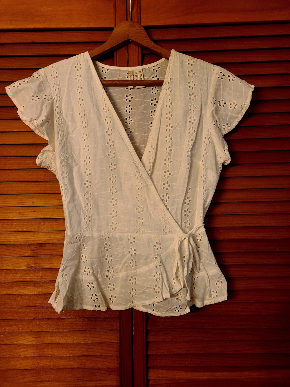 Japna White Eyelet Wrap Top with Side Tie